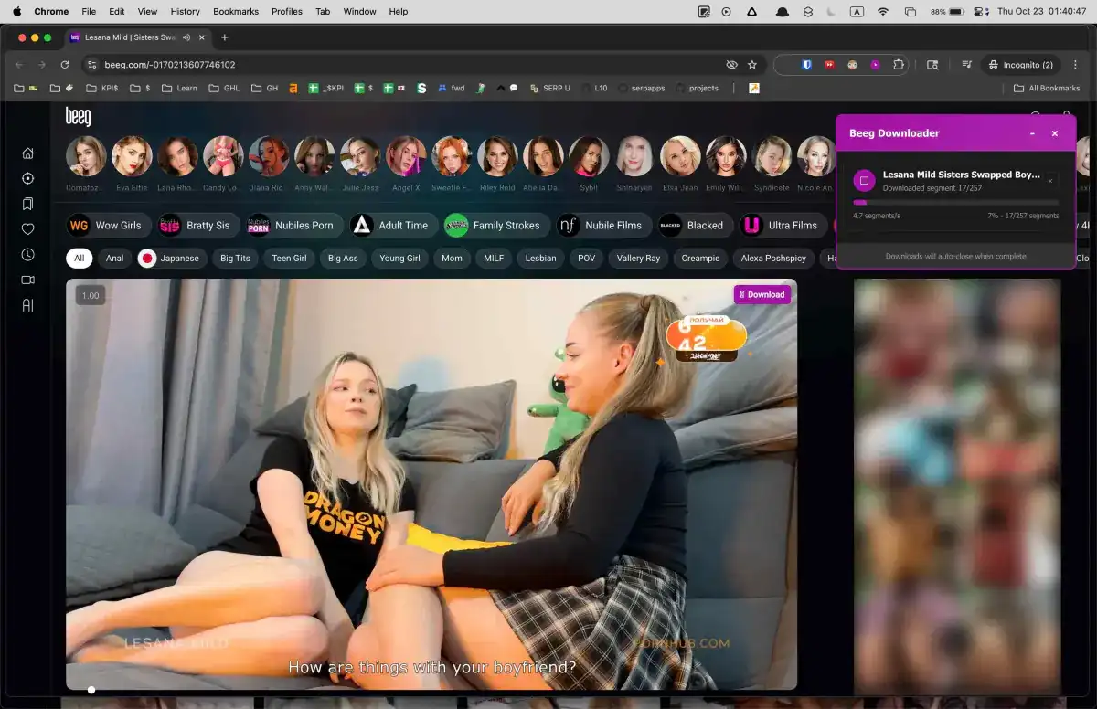 Beeg Video Downloader quality selector