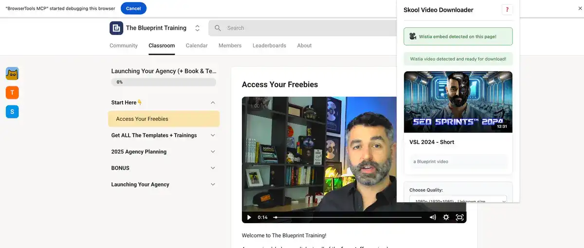 Skool Video Downloader interface