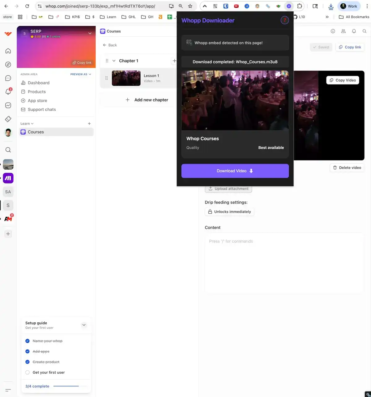 Whop Video Downloader progress indicators for a Mux video