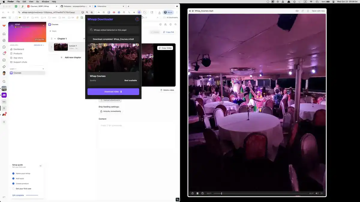 Whop Video Downloader controls with automatic quality selection