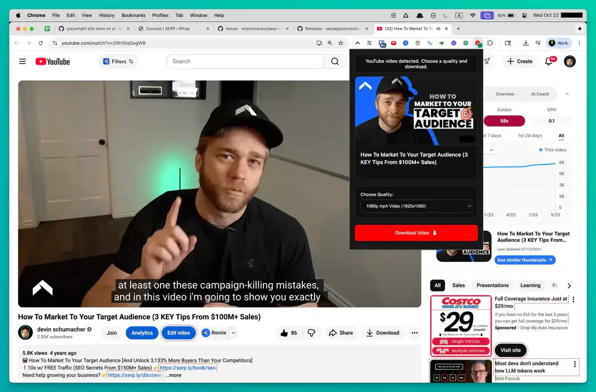 YouTube Downloader format selection options for video and audio