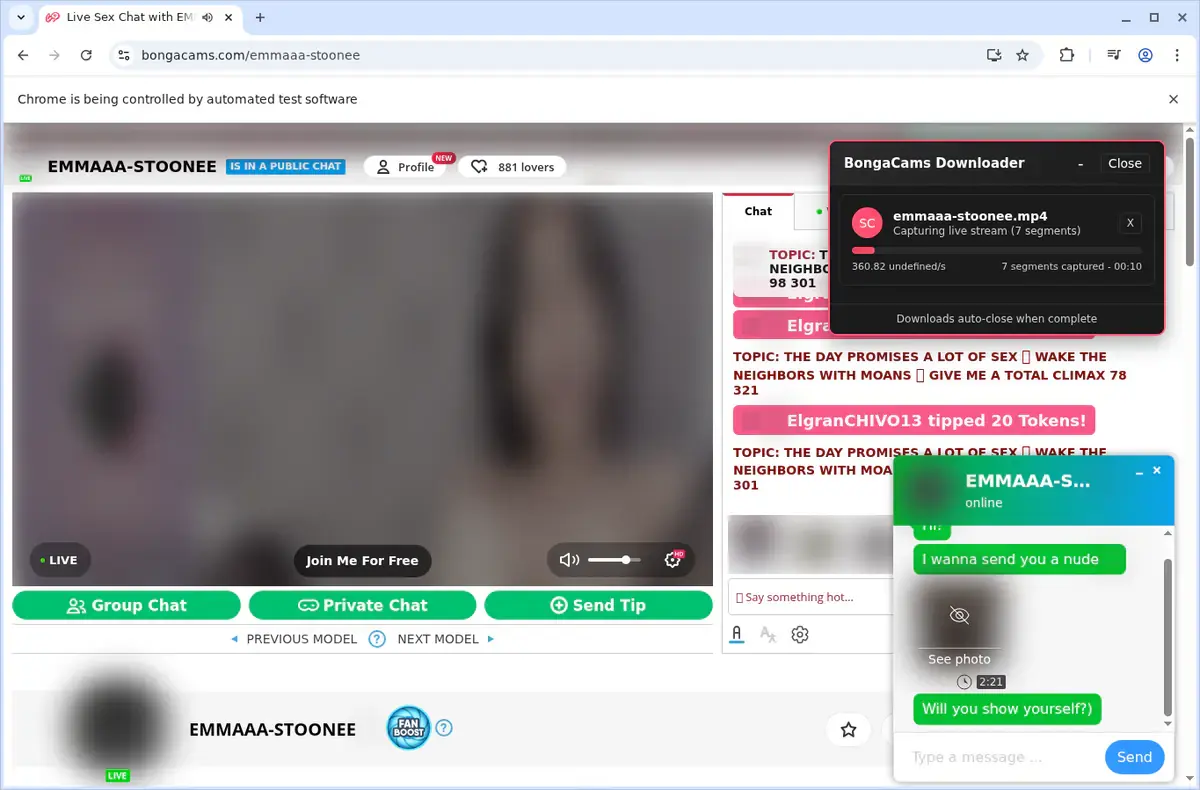 BongaCams Video Downloader download progress panel