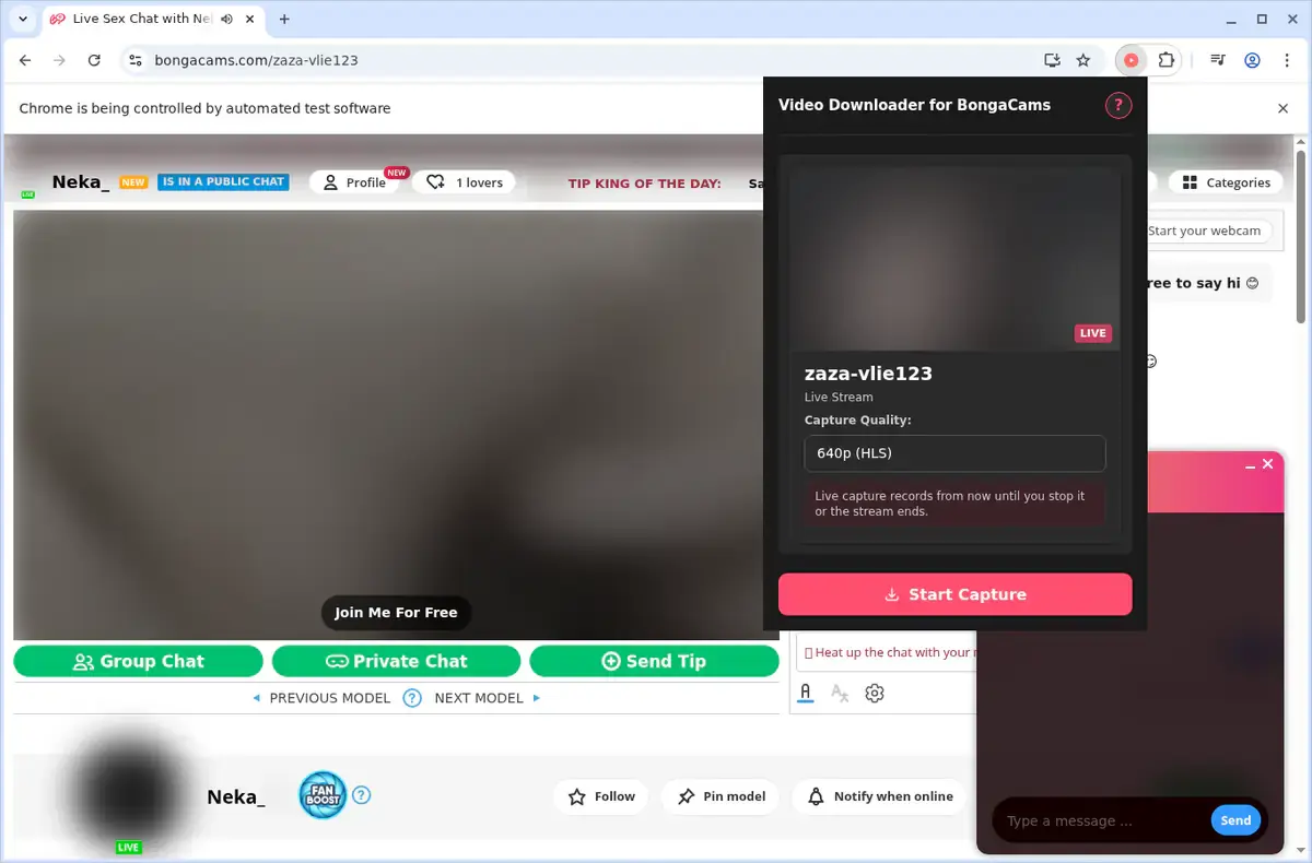 BongaCams Video Downloader showing detected media ready to download