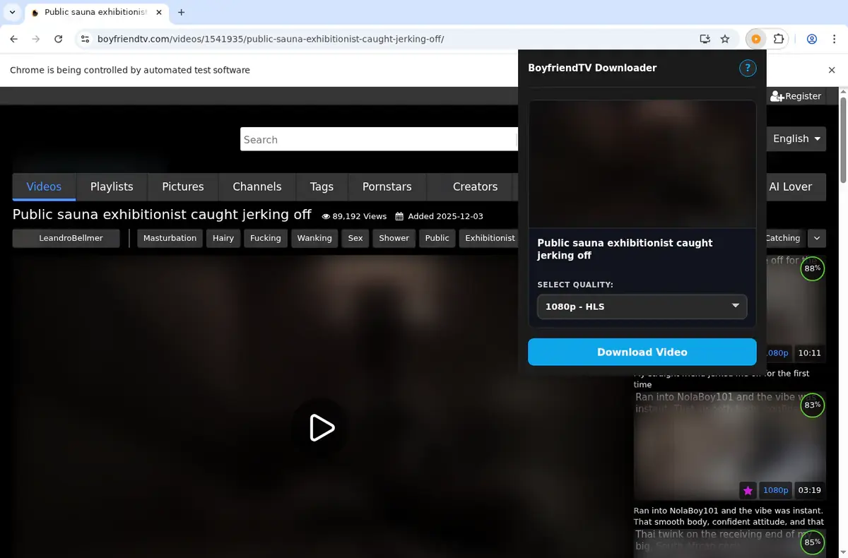 BoyFriendTV Video Downloader showing detected media ready to download