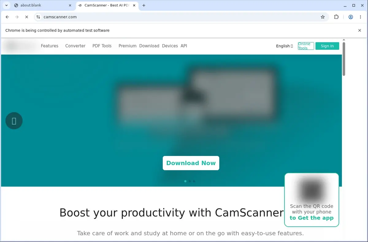 CamScanner Media Downloader page open in the browser