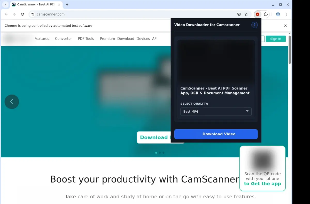 CamScanner Media Downloader showing detected media ready to download