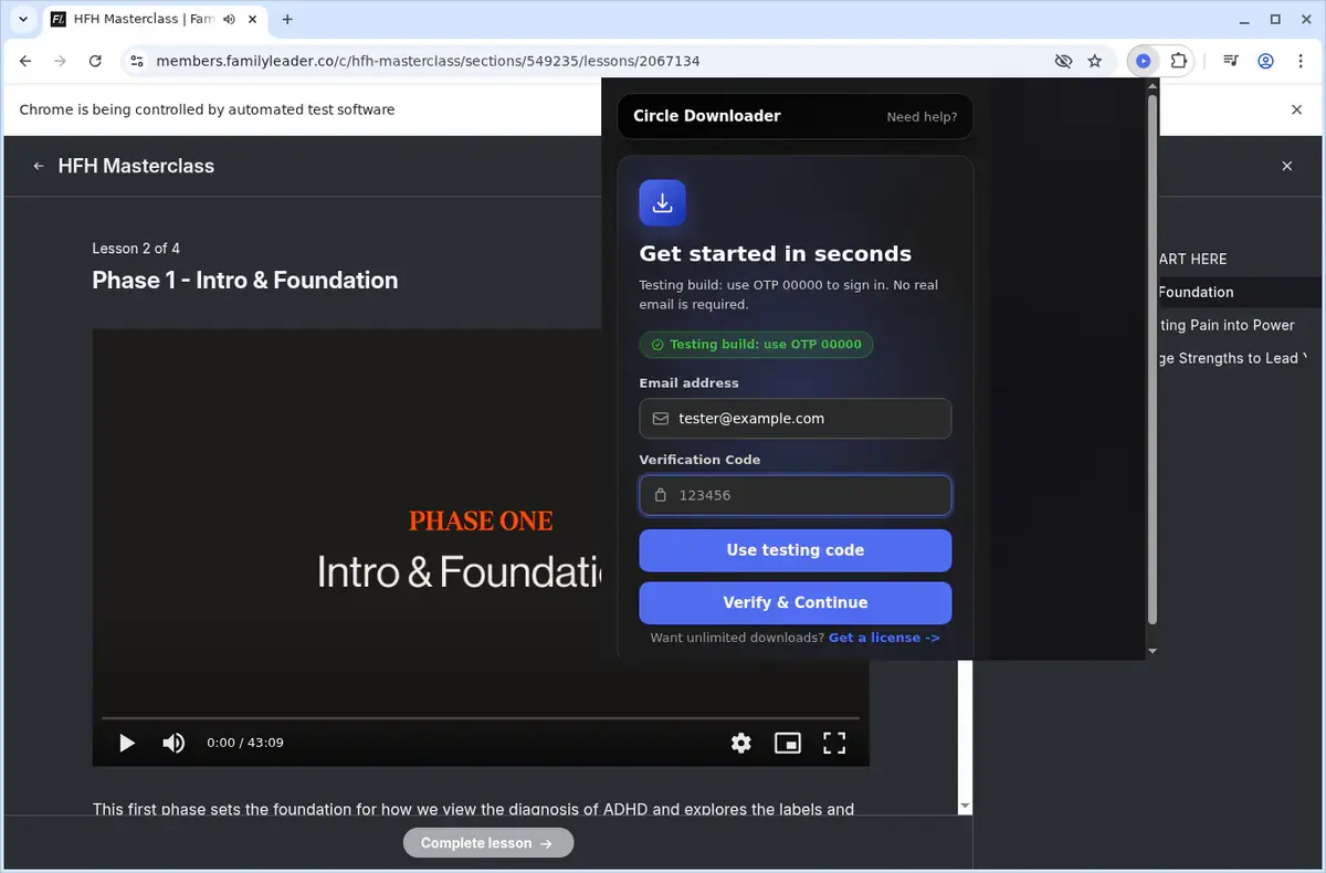Circle Video Downloader showing detected media ready to download