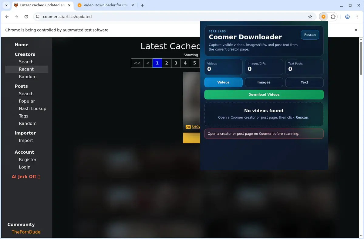 Coomer Downloader download progress panel