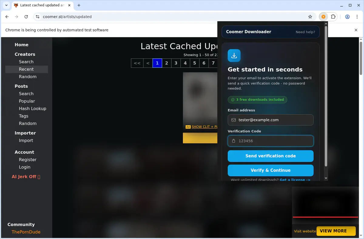 Coomer Downloader showing detected media ready to download