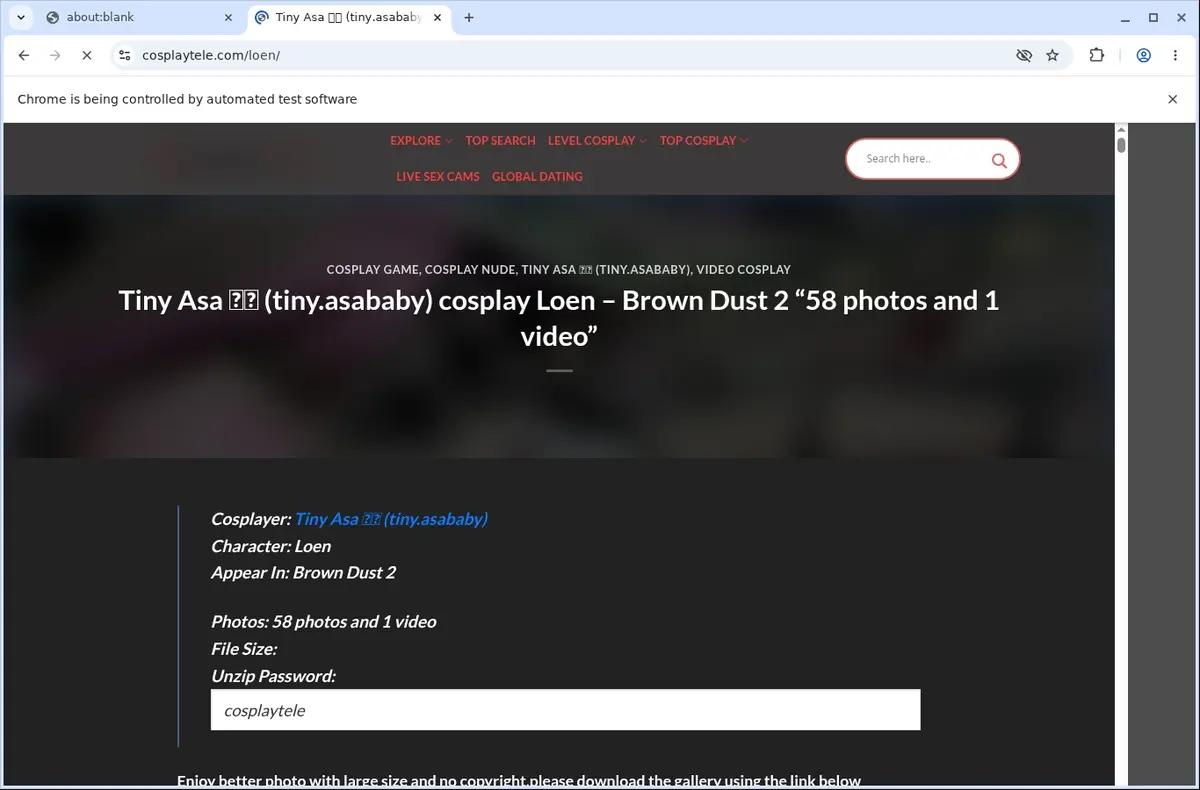 CosplayTele Downloader page open in the browser
