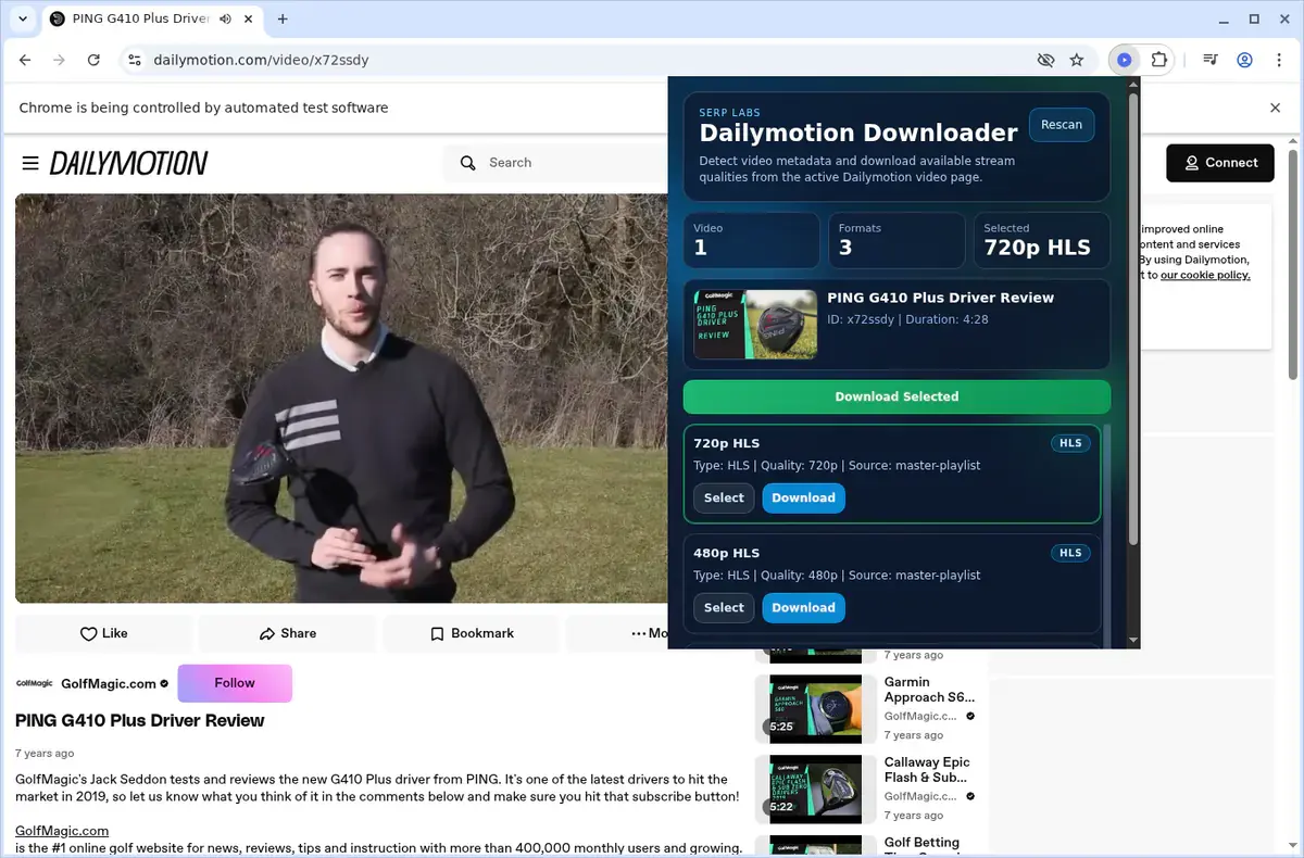 Dailymotion Video Downloader download progress panel