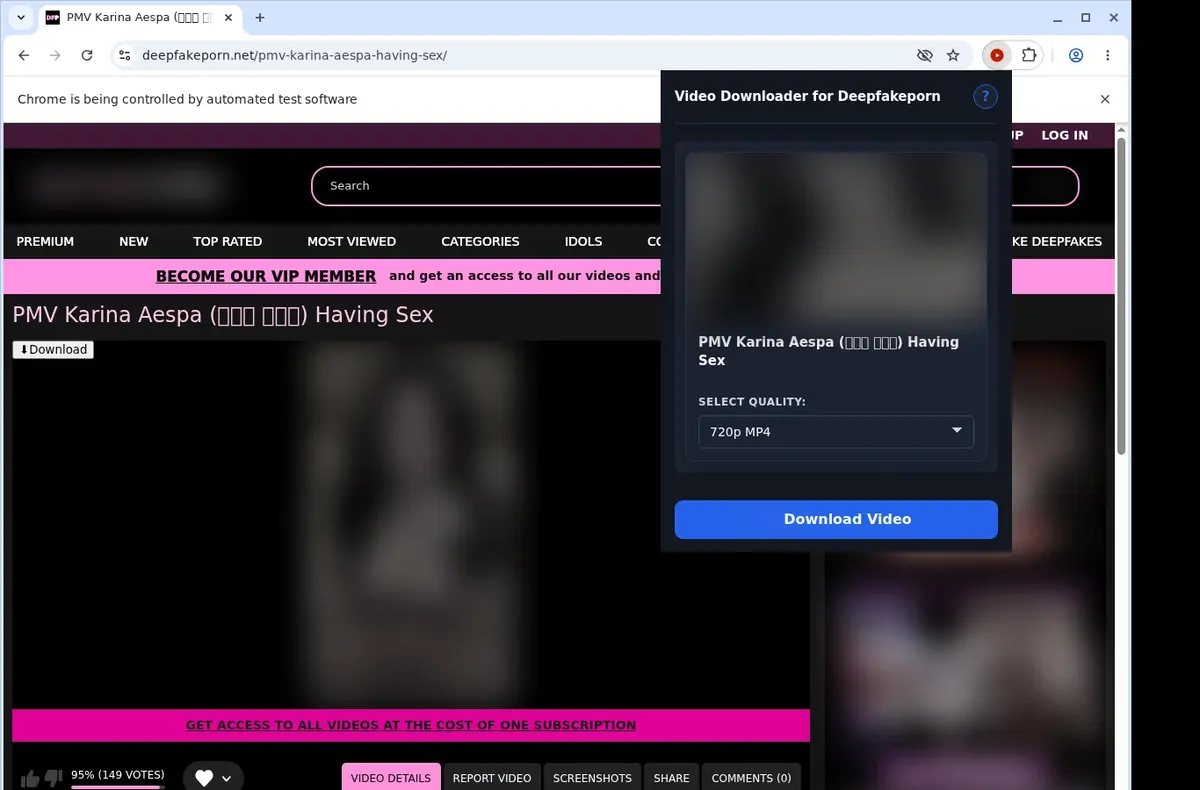 DeepfakePorn Video Downloader showing detected media ready to download