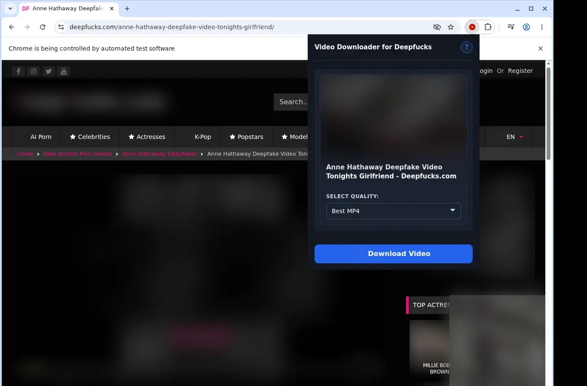 DeepFucks Video Downloader showing detected media ready to download