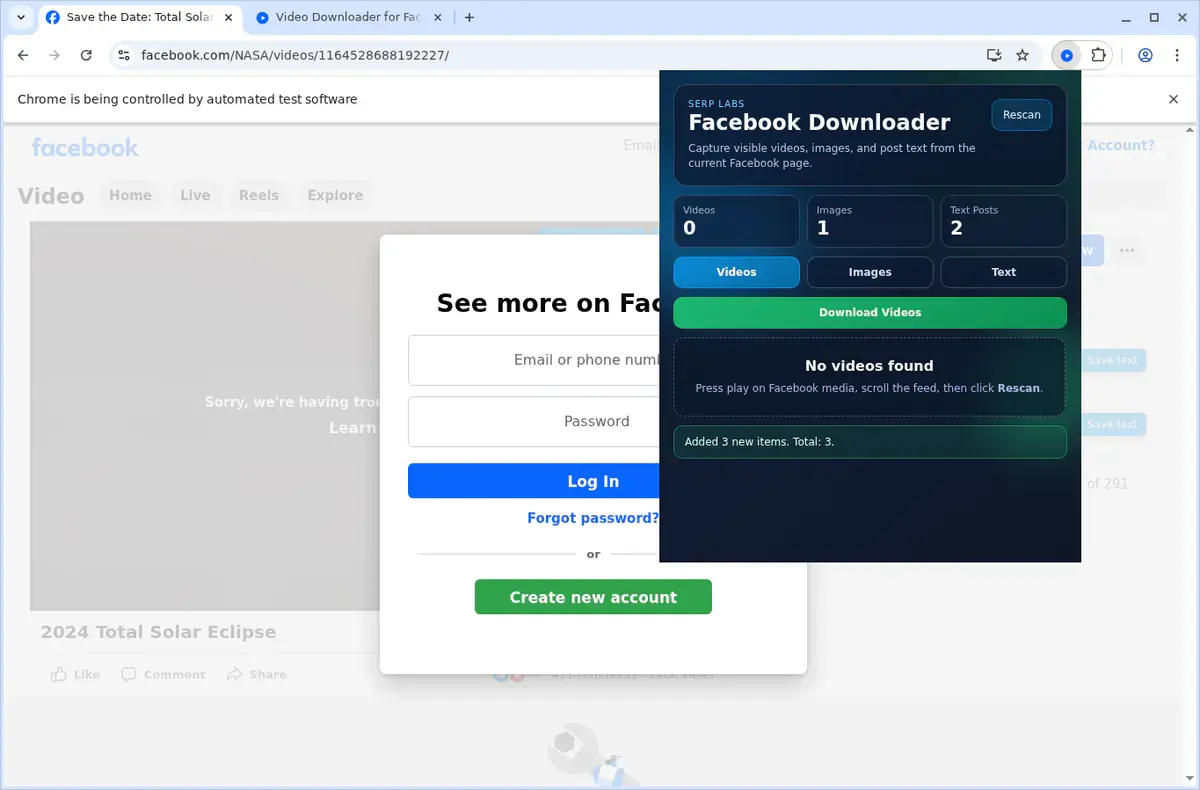 Facebook Video Downloader page open in the browser