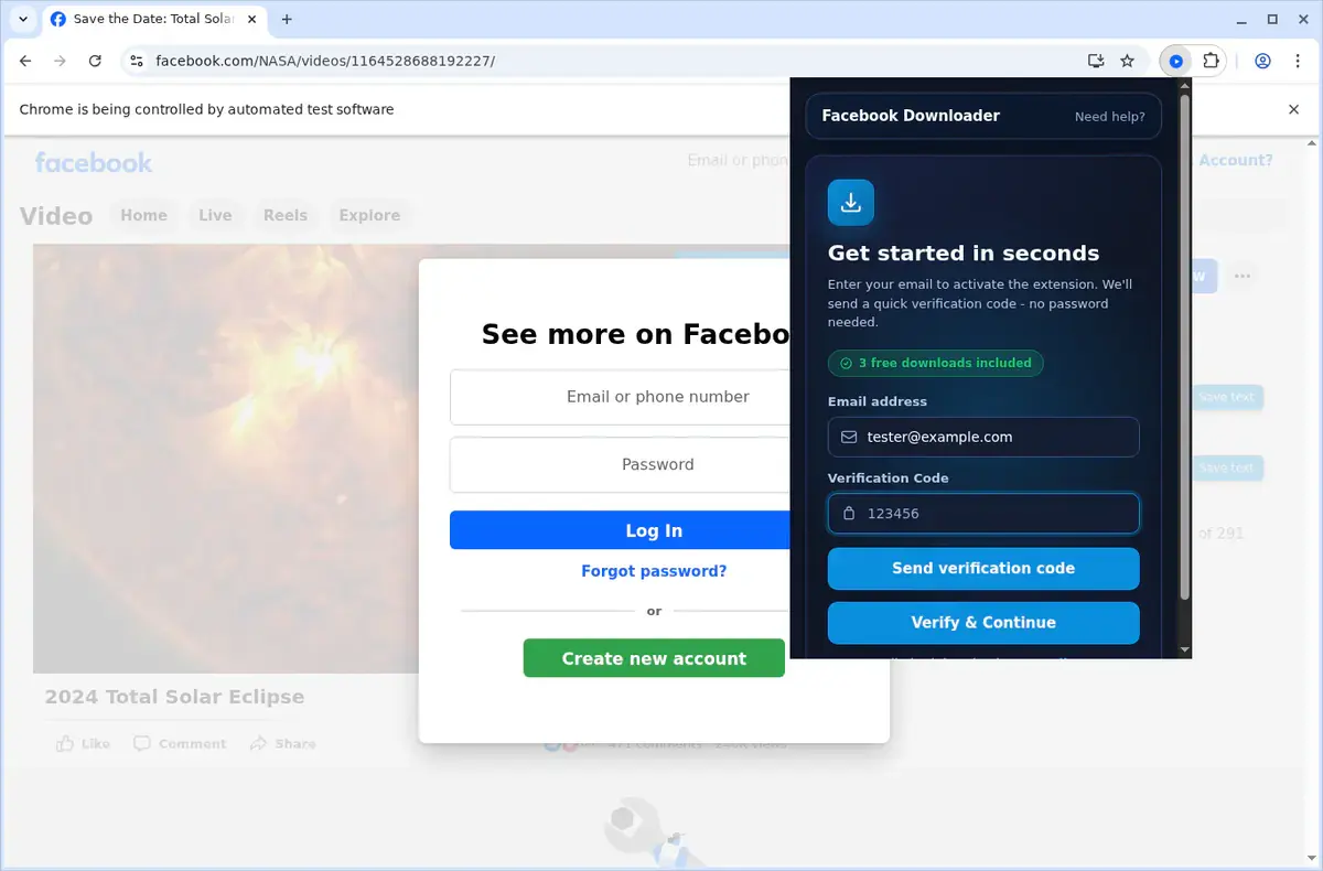 Facebook Video Downloader showing detected media ready to download