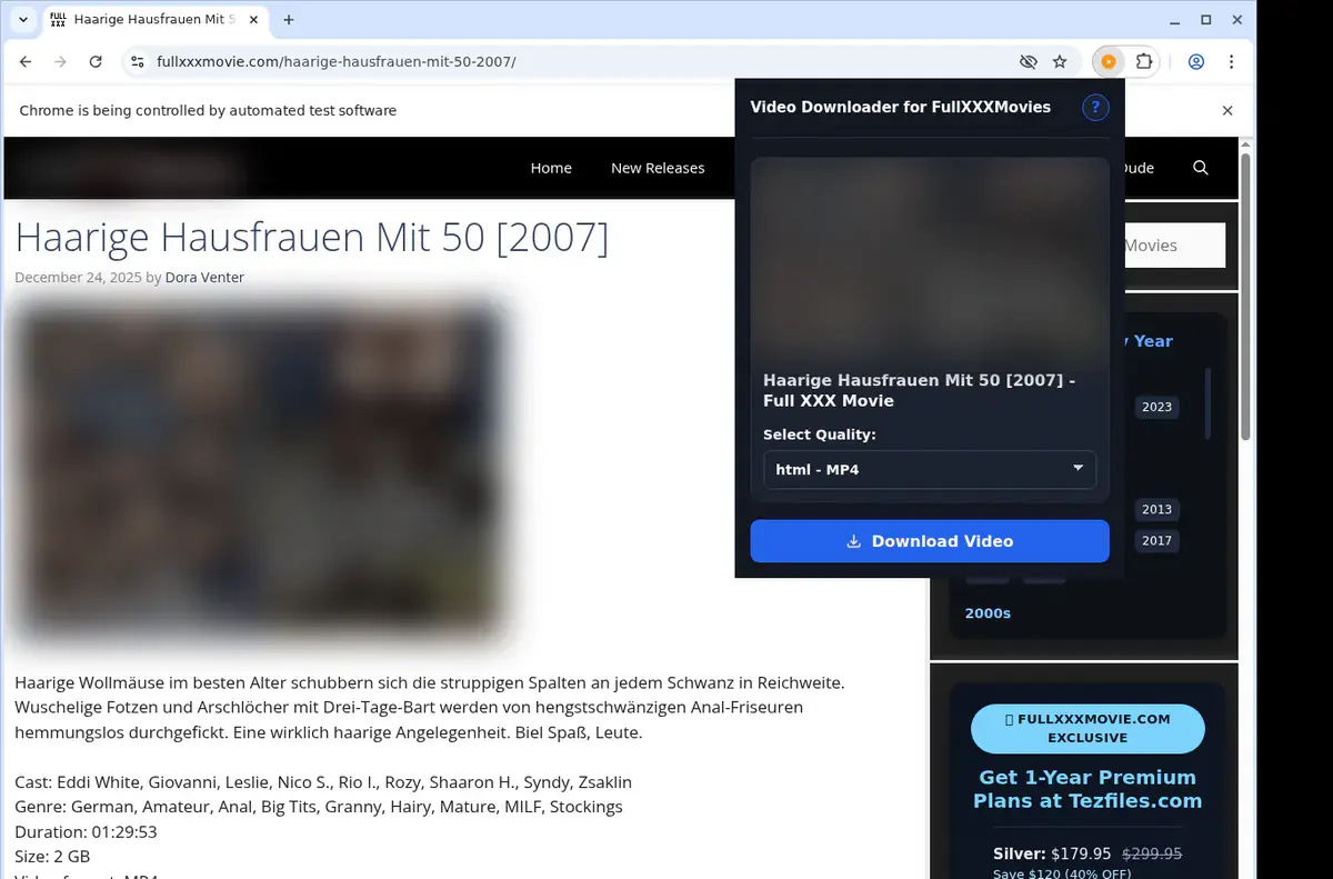 FullXXXMovies Downloader showing detected media ready to download