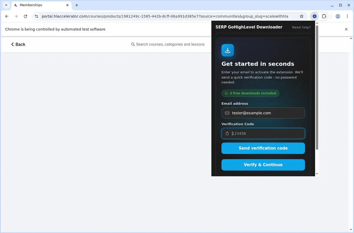 GoHighLevel Video Downloader showing detected media ready to download