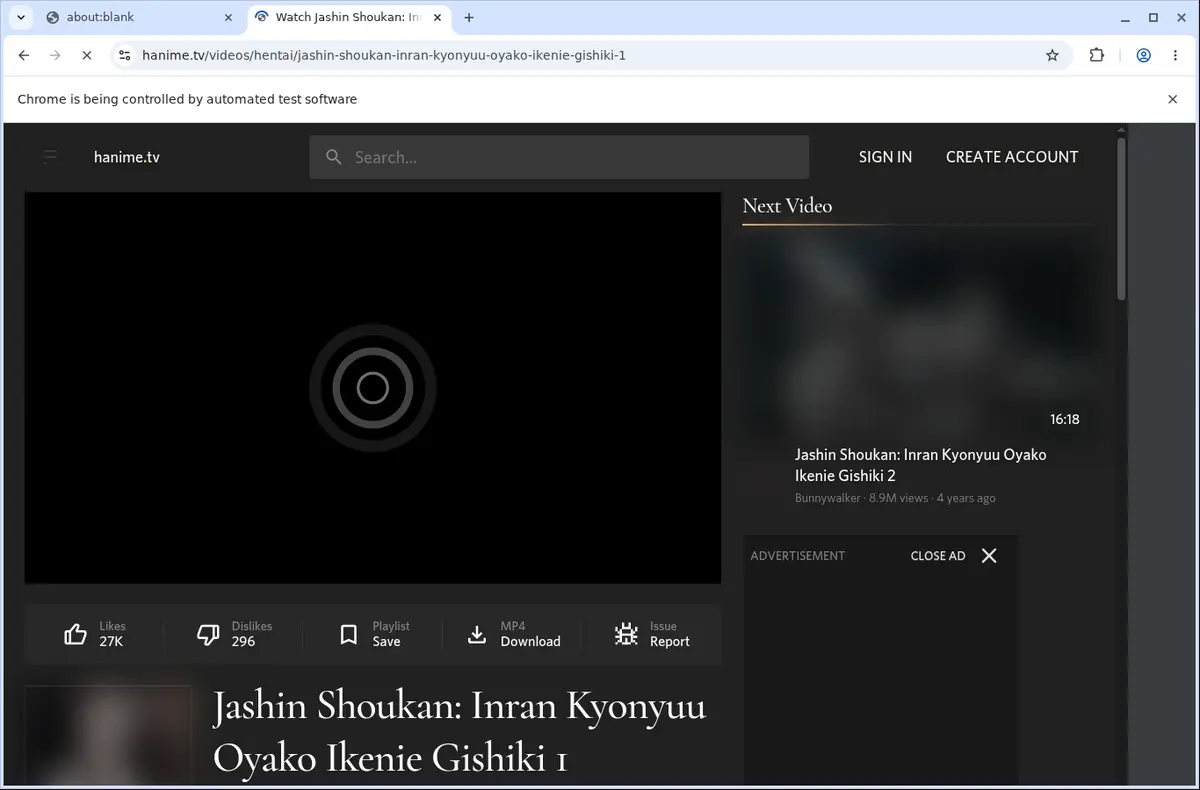 Hanime Downloader page open in the browser