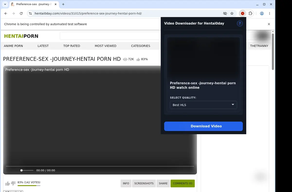 Hentai0day Video Downloader showing detected media ready to download