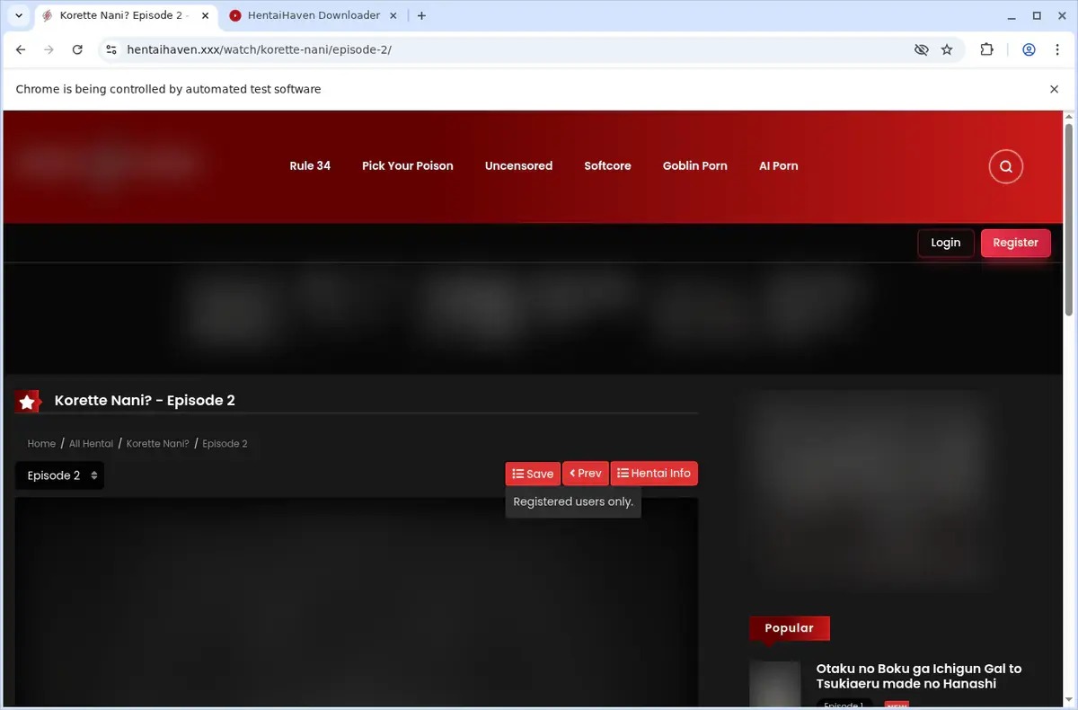 HentaiHaven Video Downloader download progress panel