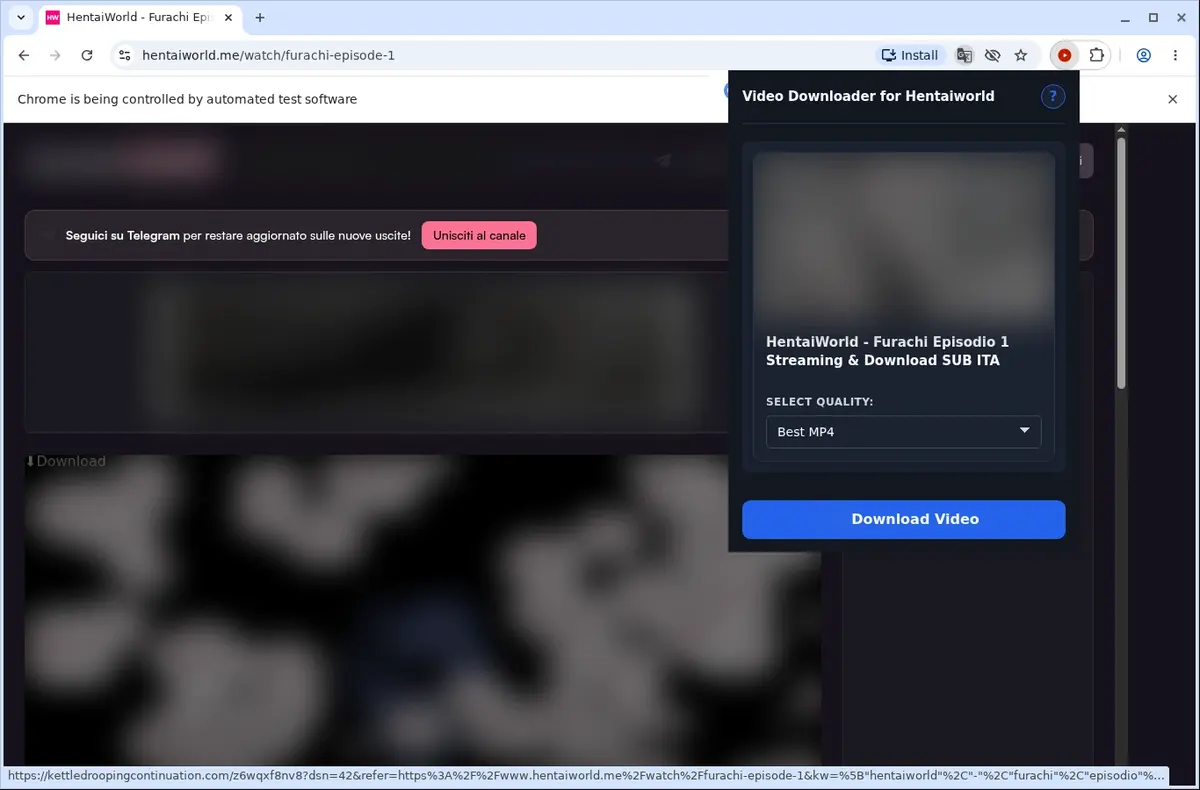 HentaiWorld.tv Video Downloader showing detected media ready to download