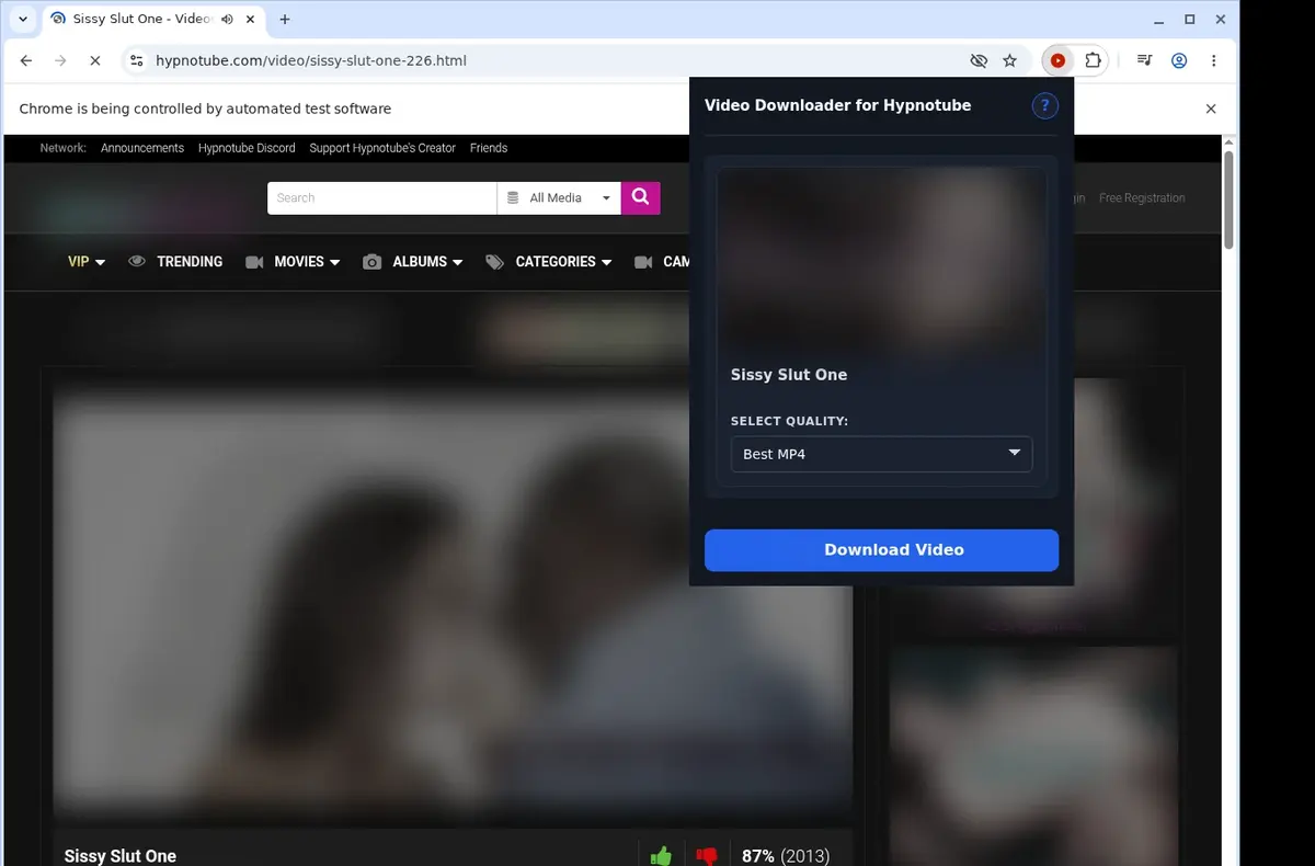 HypnoTube Video Downloader showing detected media ready to download