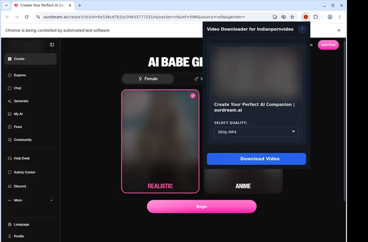 IndianPornVideo Downloader showing detected media ready to download