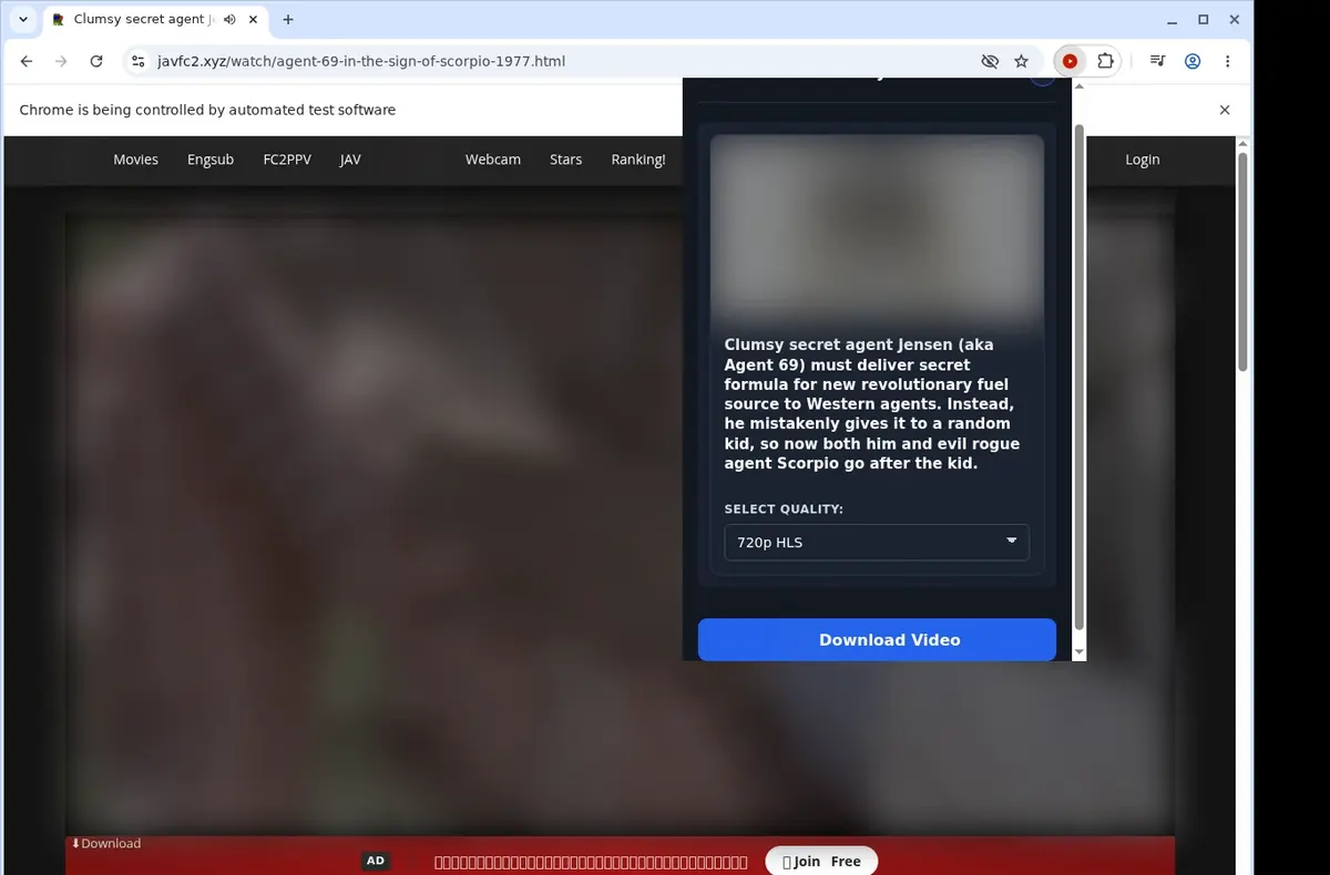 JavFC2 Downloader showing detected media ready to download