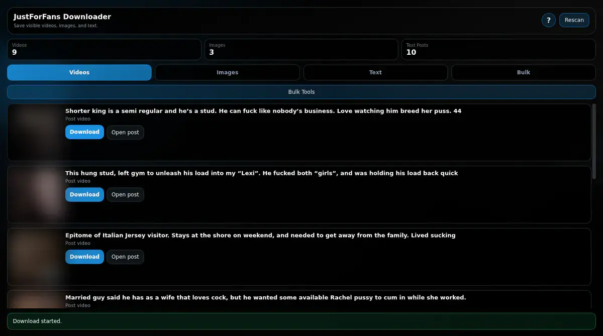 JustForFans Downloader download progress panel