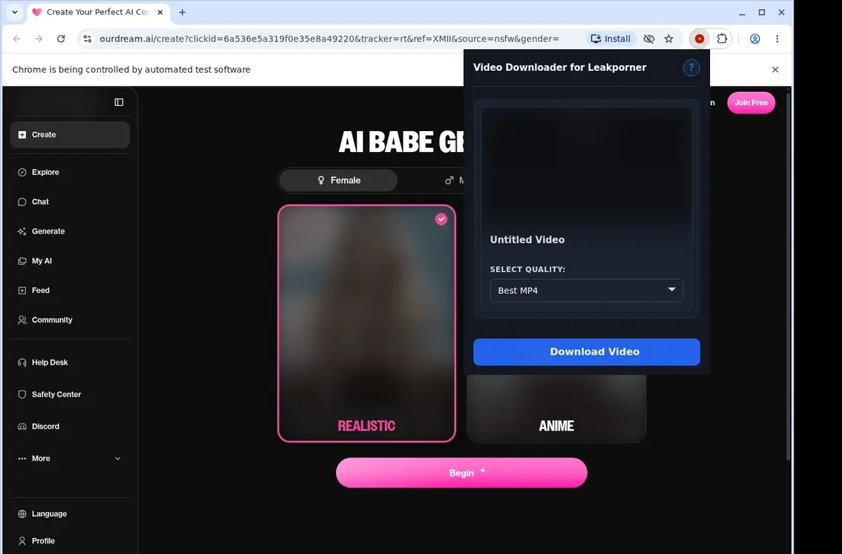 Leakporner Video Downloader showing detected media ready to download