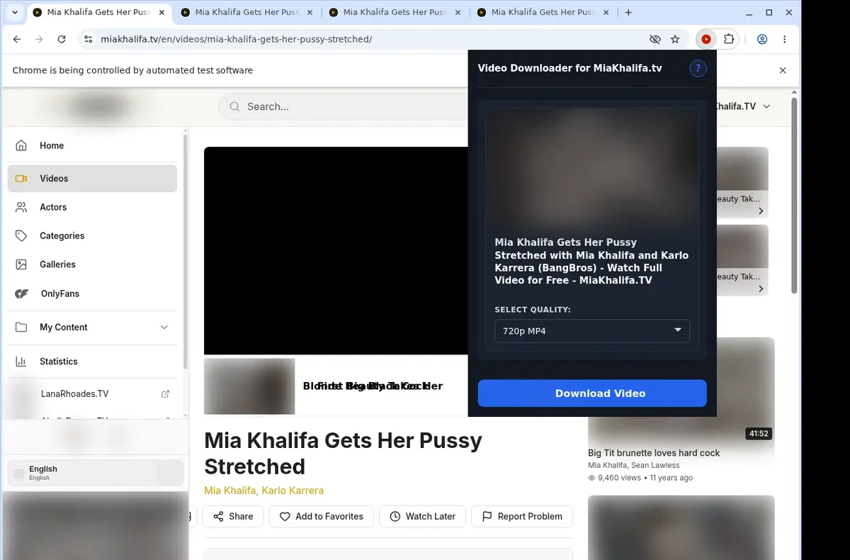 MiaKhalifa.tv Downloader showing detected media ready to download