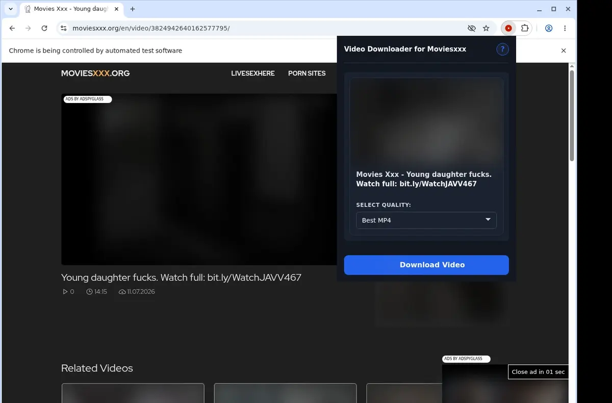 MoviesXXX Downloader showing detected media ready to download
