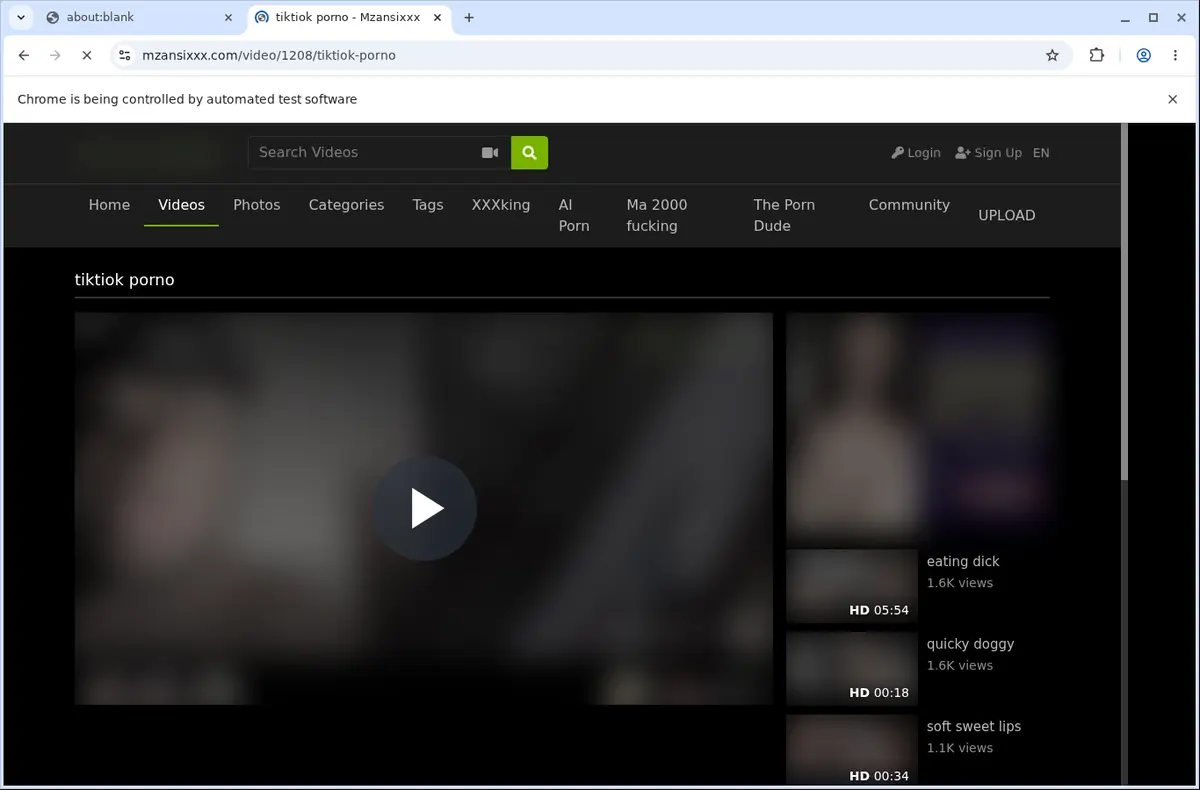 MzansiXXX Video Downloader page open in the browser