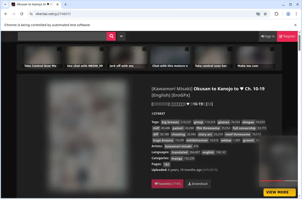 nhentai Downloader showing detected media ready to download