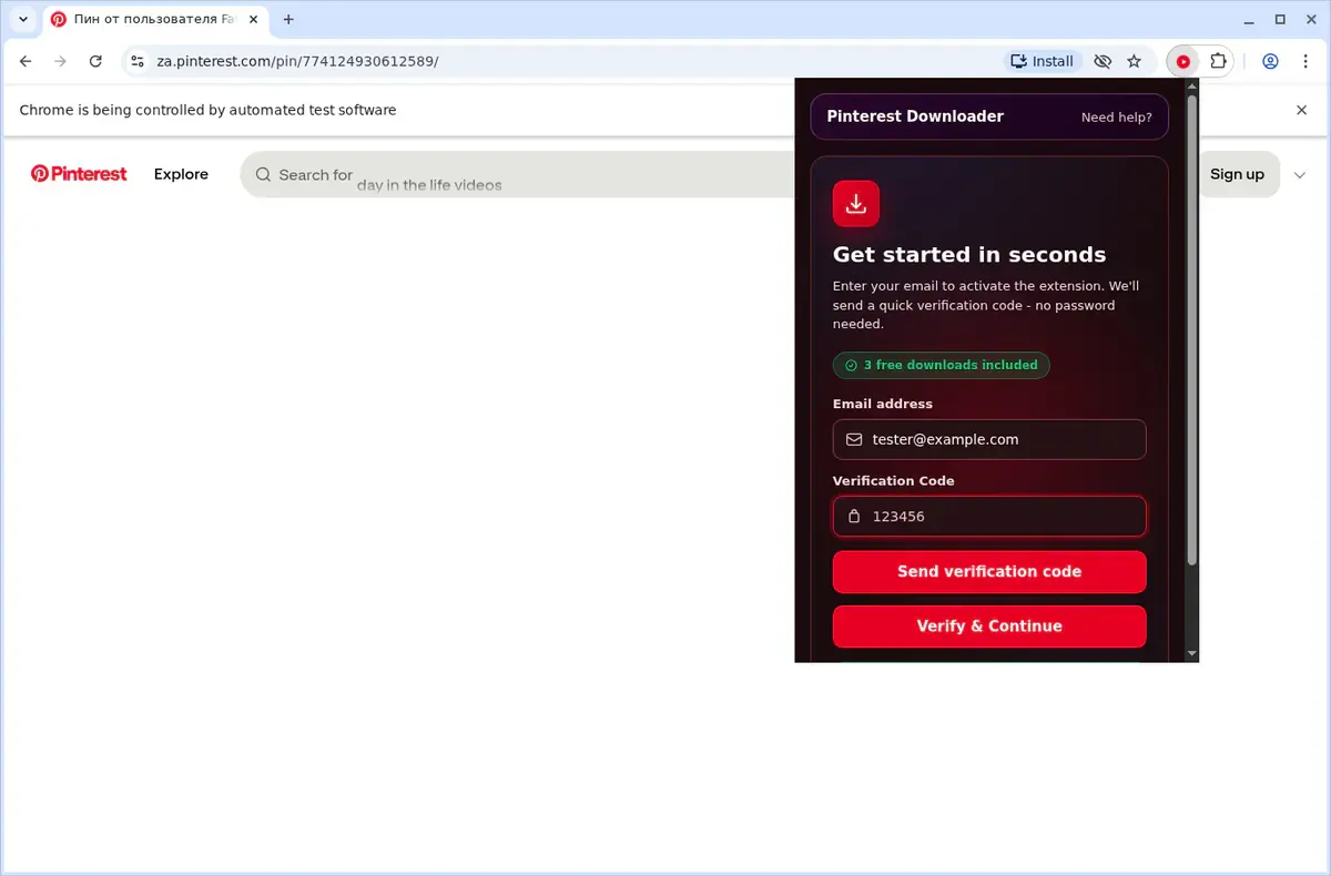Pinterest Downloader showing detected media ready to download