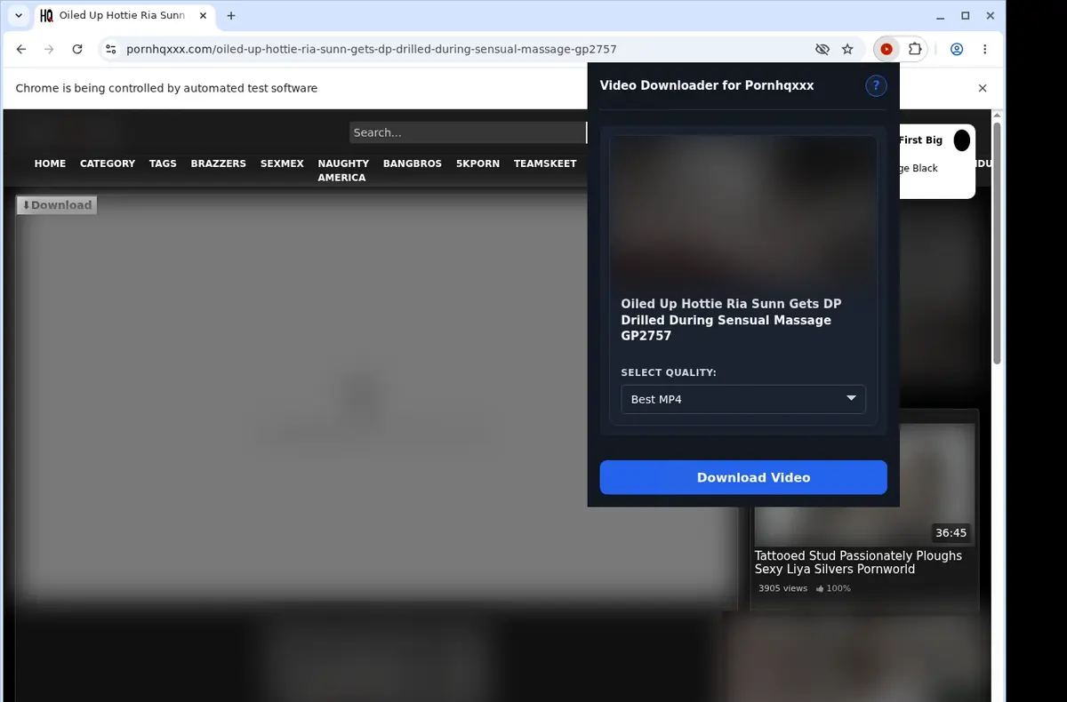 PornHQXXX Video Downloader showing detected media ready to download