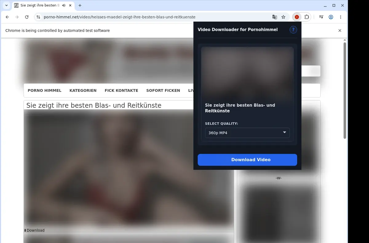 PornoHimmel Video Downloader showing detected media ready to download