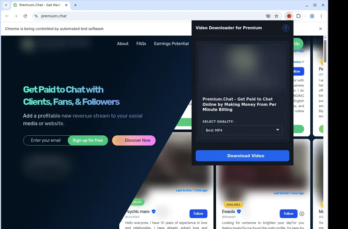 Premium Video Downloader showing detected media ready to download