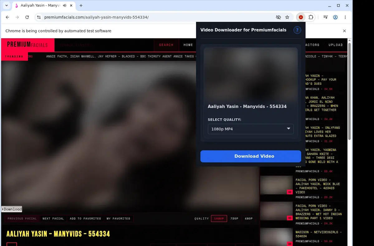 PremiumFacials Video Downloader showing detected media ready to download