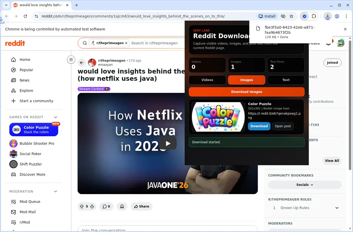 Reddit Downloader download progress panel