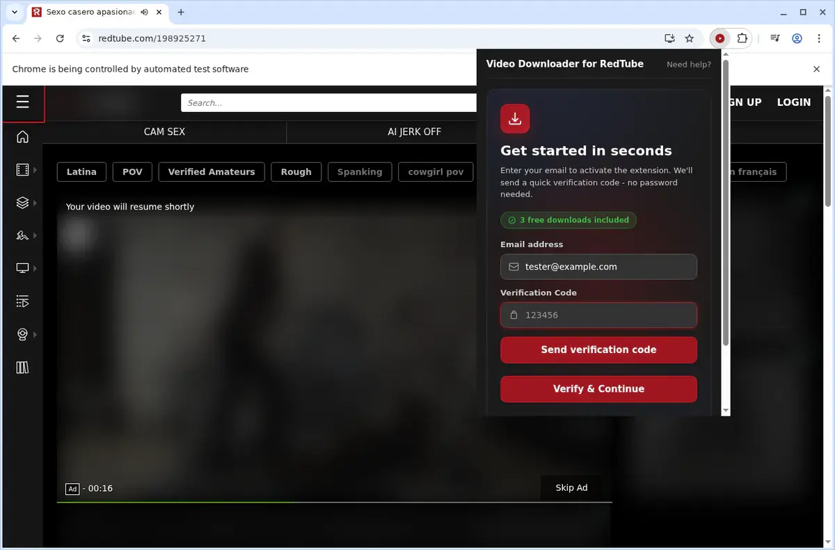 RedTube Video Downloader format selection and save step