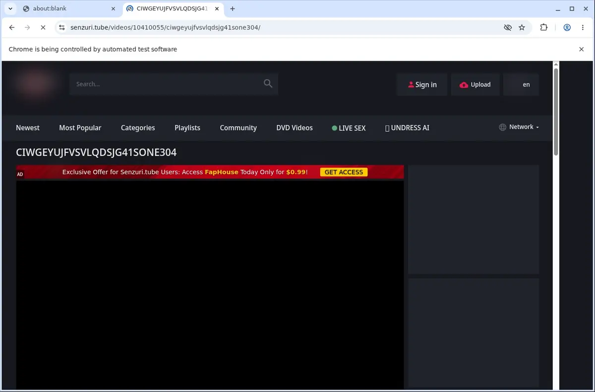 Senzuri Video Downloader page open in the browser