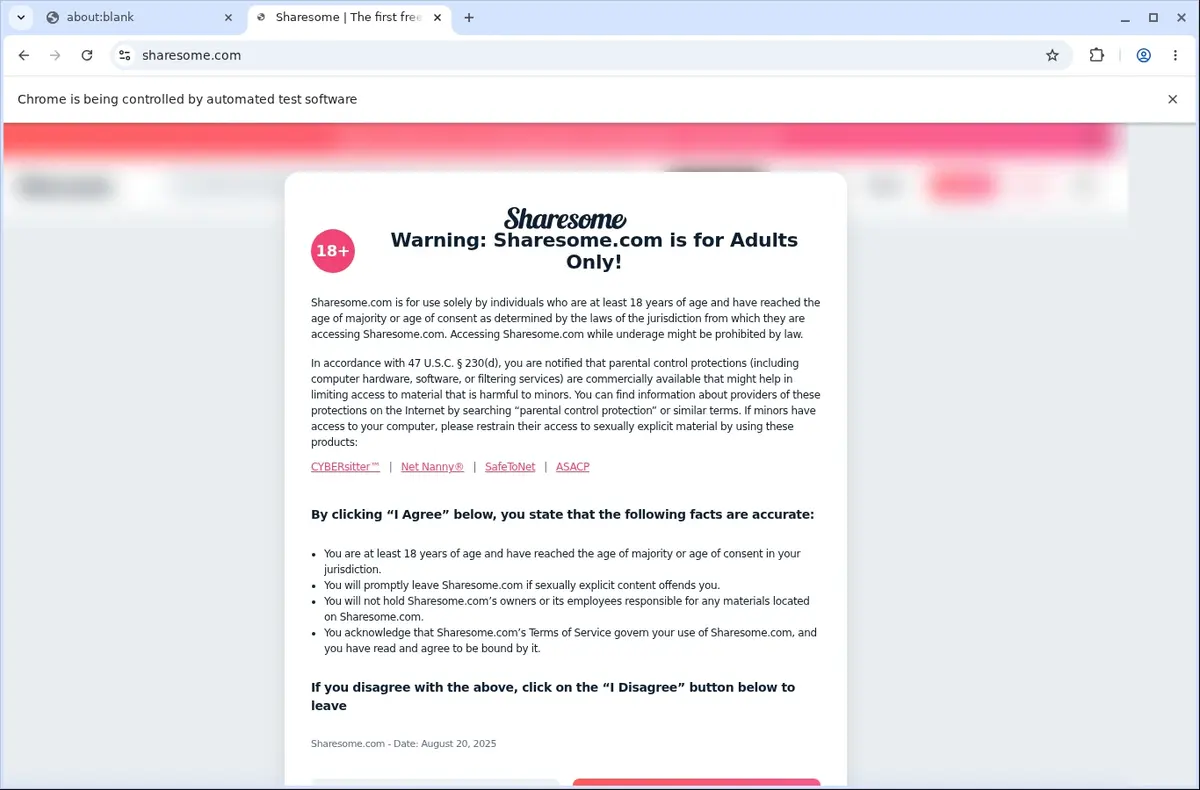 Sharesome Downloader page open in the browser