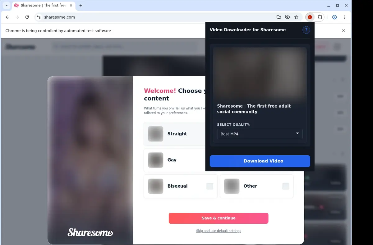 Sharesome Downloader showing detected media ready to download