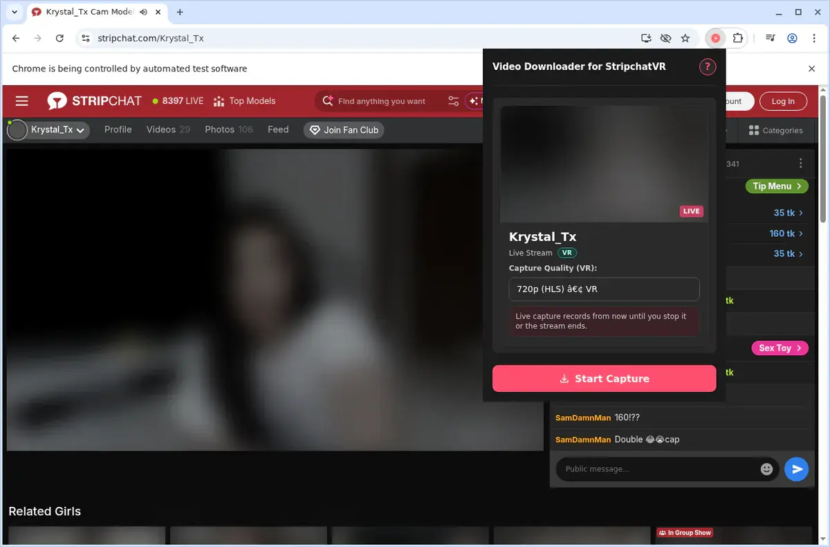 Stripchat VR Video Downloader showing detected media ready to download