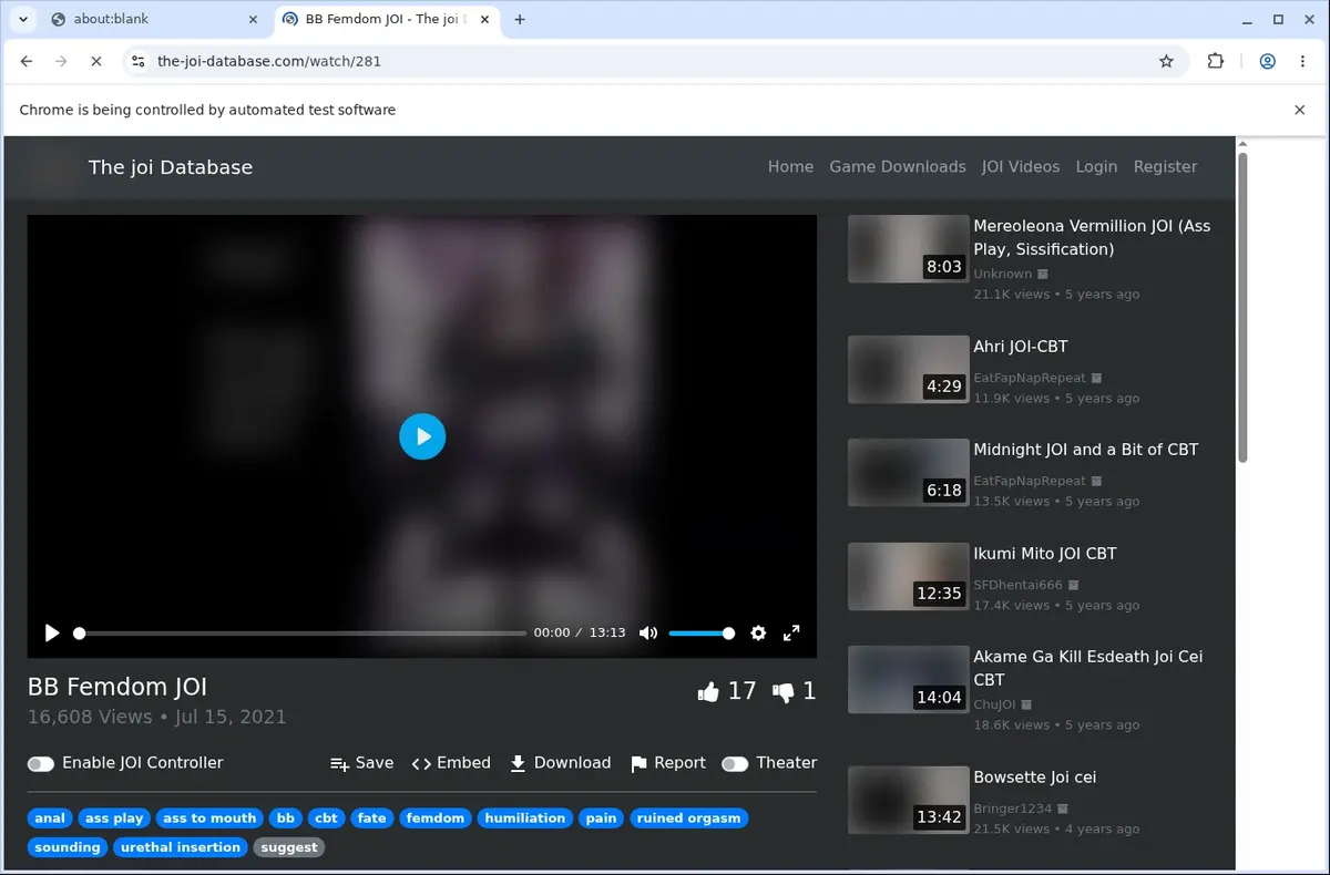 The JOI Database Video Downloader page open in the browser