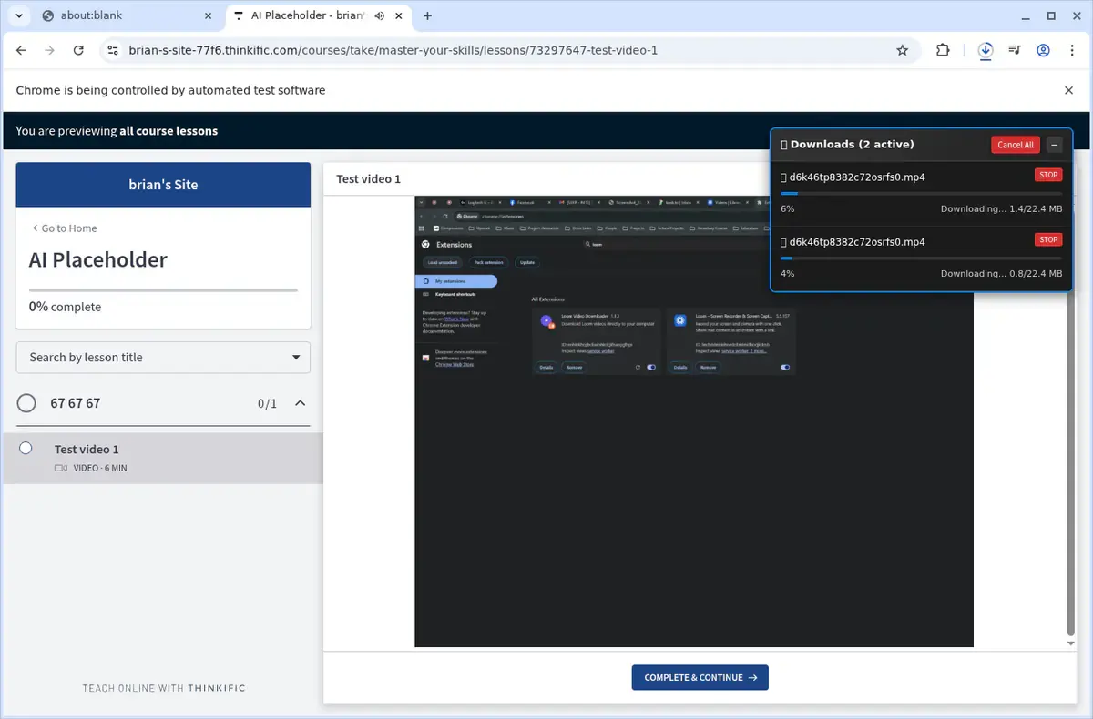 Thinkific Video Downloader download progress panel