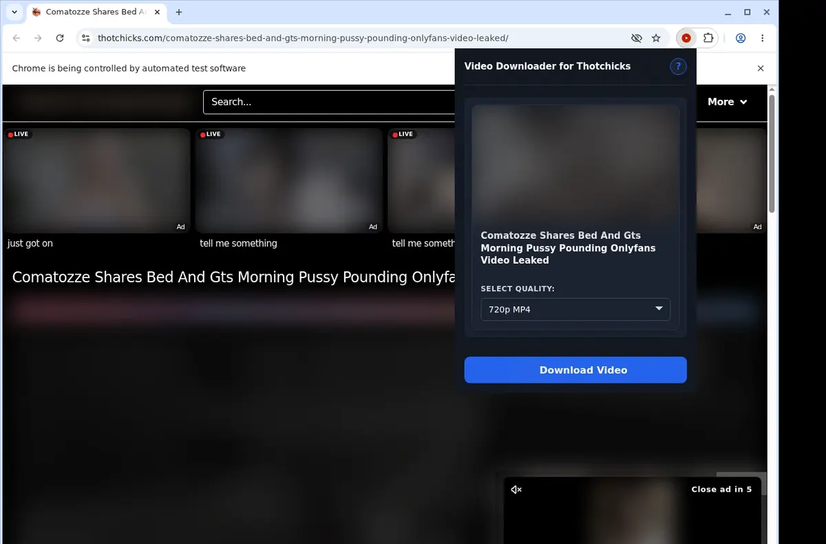 ThotChicks Video Downloader showing detected media ready to download