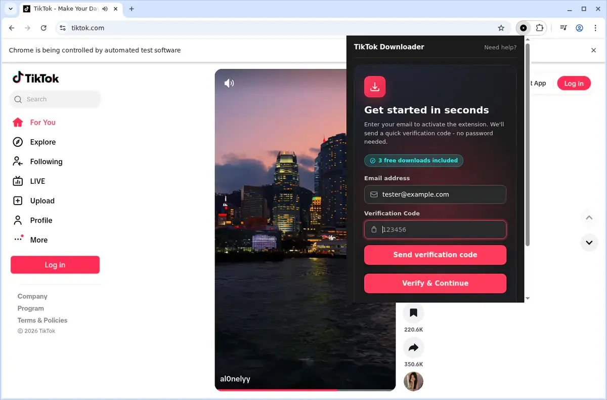 TikTok Video Downloader showing detected media ready to download
