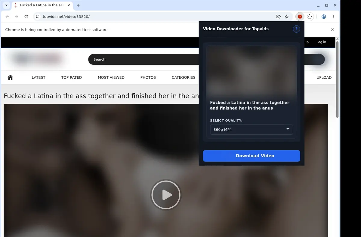 Topvids Video Downloader showing detected media ready to download